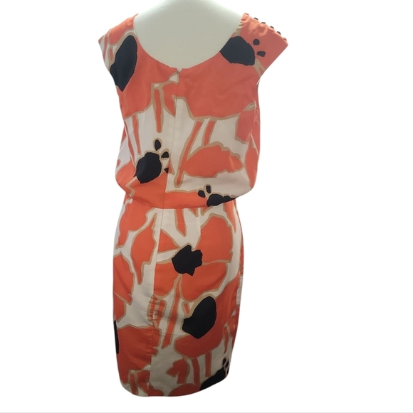 Jessica Simpson Orange Black white floral faux wrap tulip Dress sleeveless 6 - Picture 5 of 9